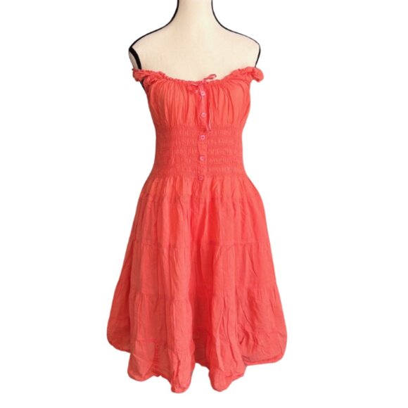 CORAL 100% COTTON LINED SUMMER TIERED DRESS WITH SMOCKED WAIST, SZ.M - Picture 3 of 8